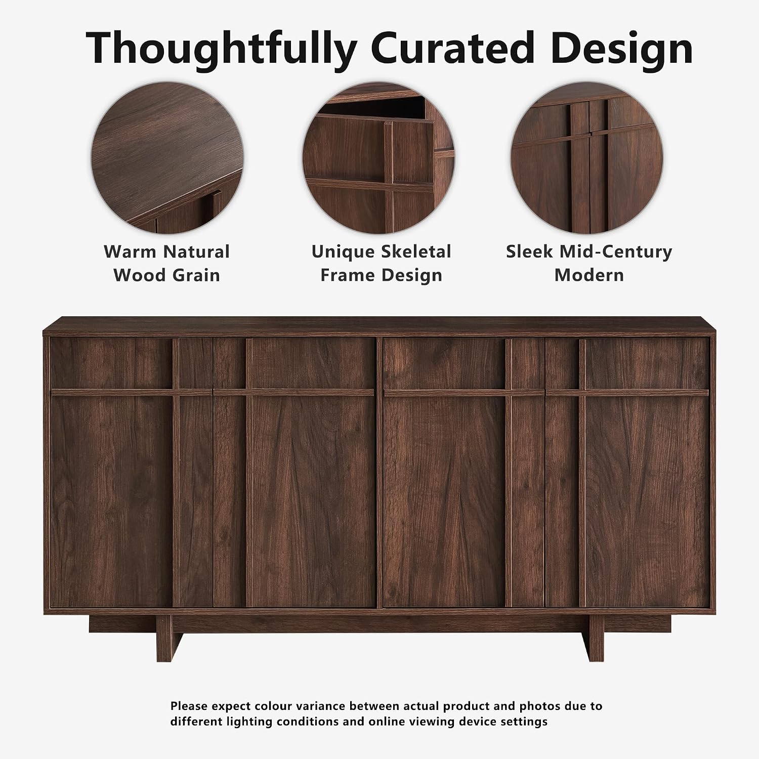 63 Inch Walnut Sideboard Buffet Cabinet