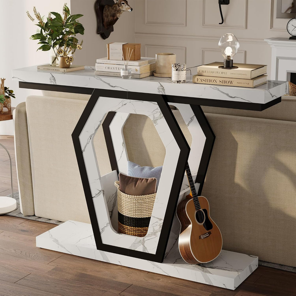 47" White Marble Console Table