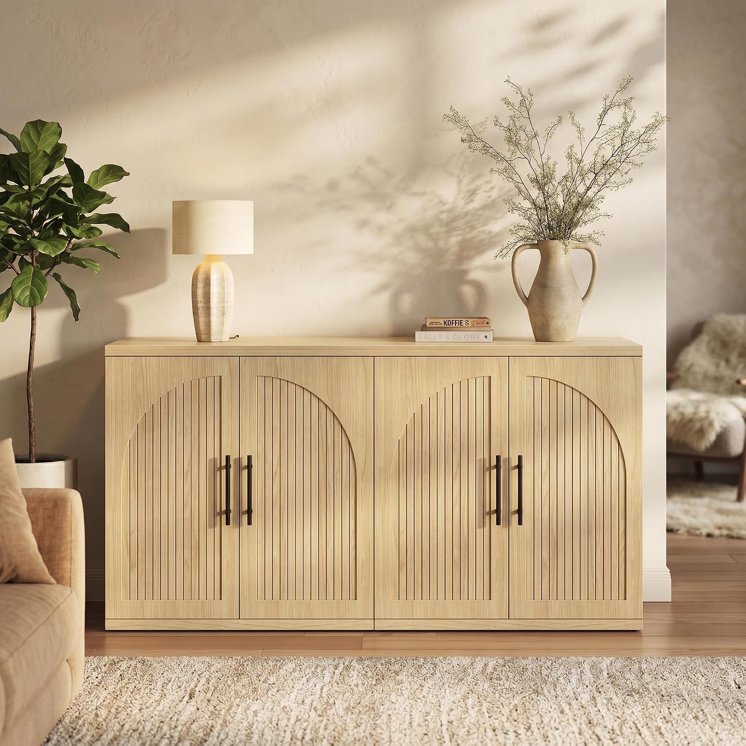 Fluted Oak Mid‑Century Sideboard