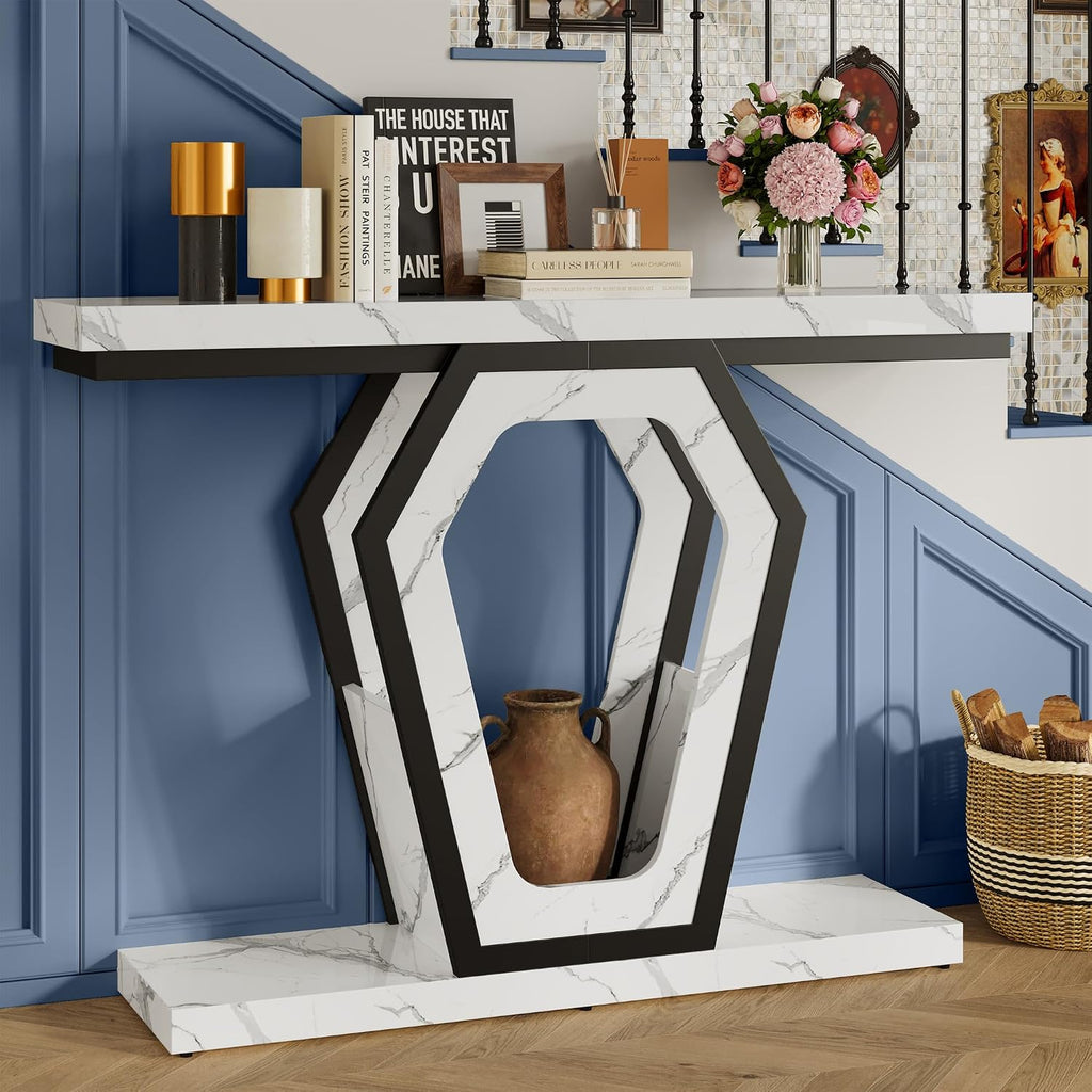 47" White Marble Console Table