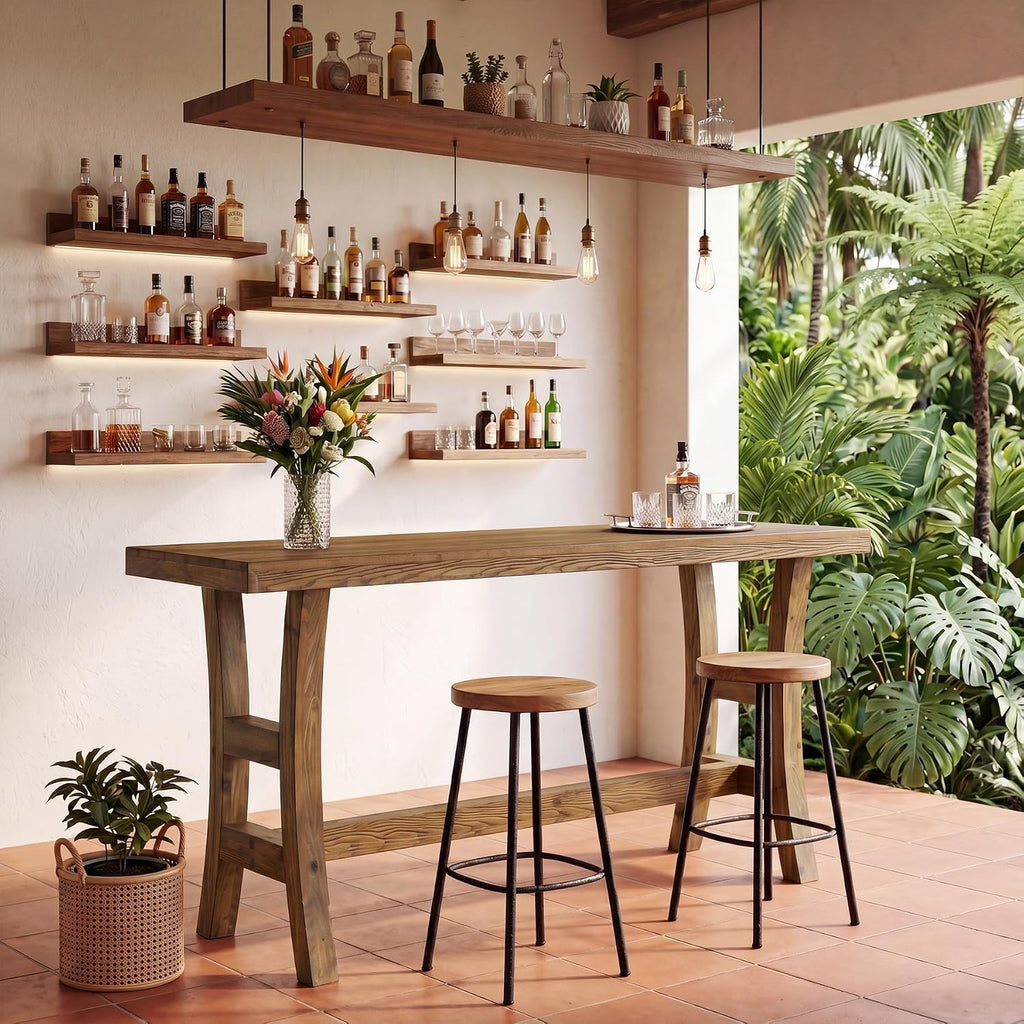 63 Inch Farmhouse Solid Wood Bar Table