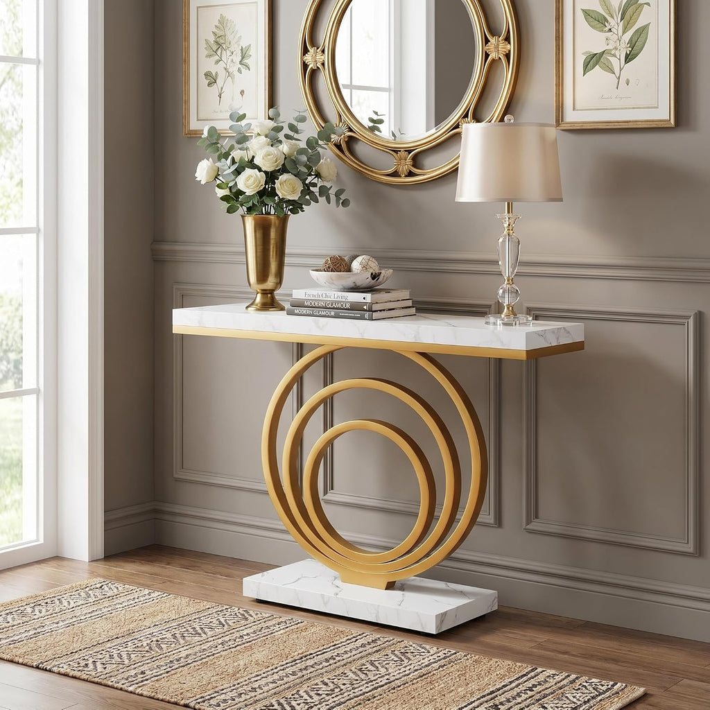 Gold Faux Marble Console Table