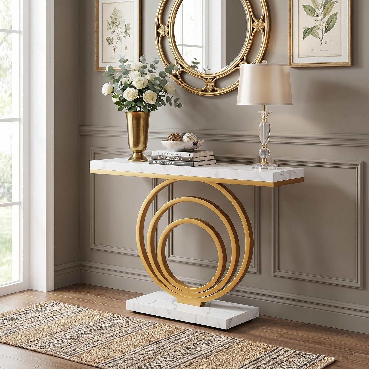 Gold Faux Marble Console Table
