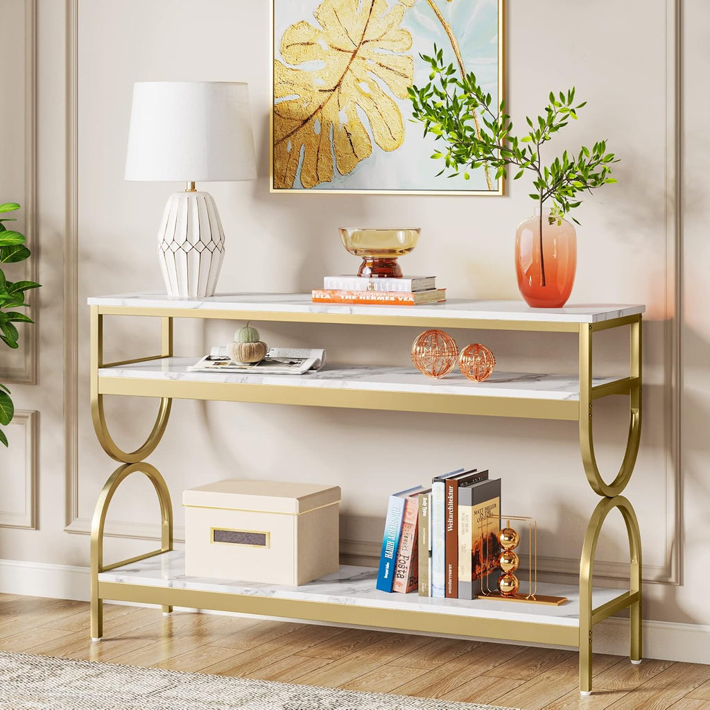 White‑Gold 3‑Tier Console Table