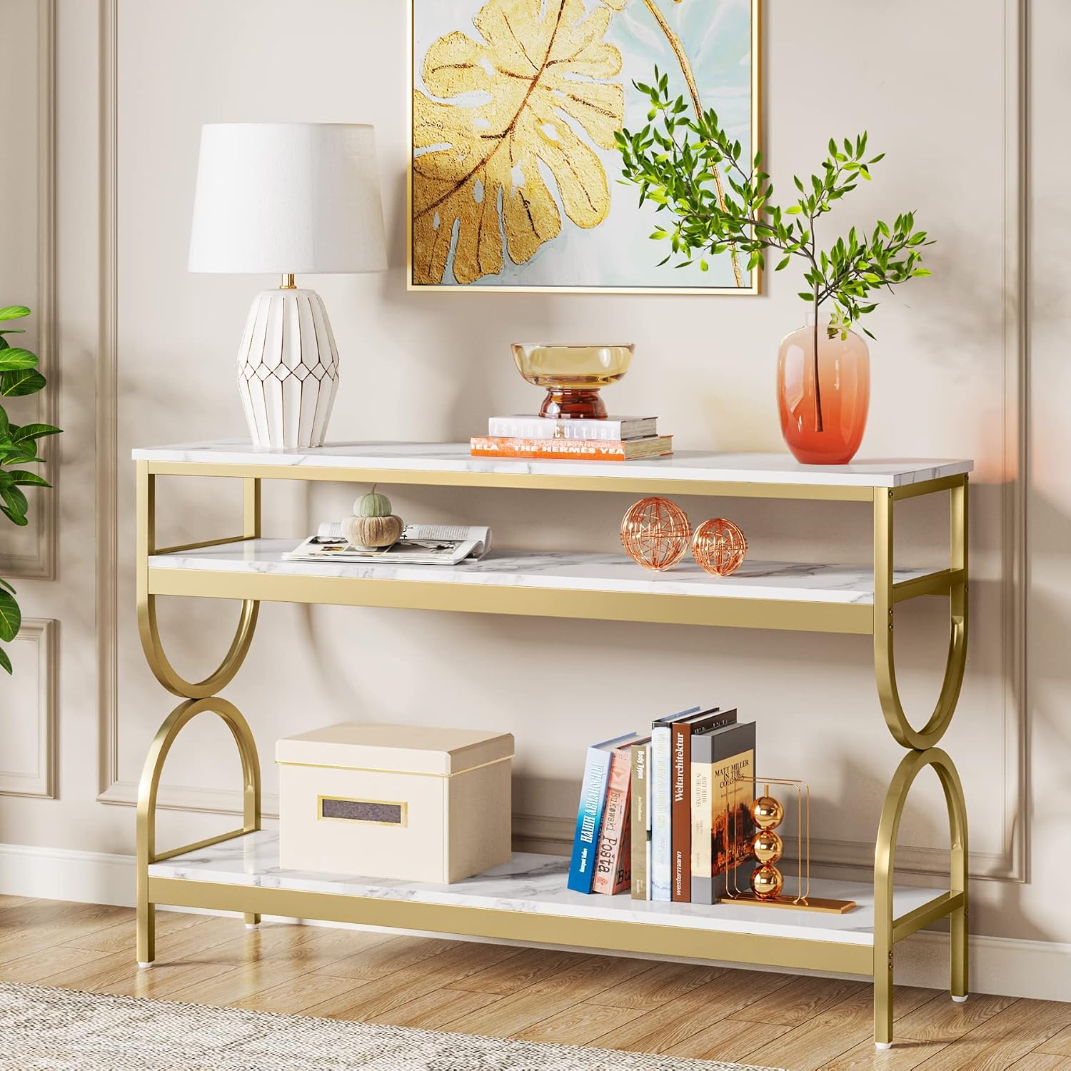 White‑Gold 3‑Tier Console Table