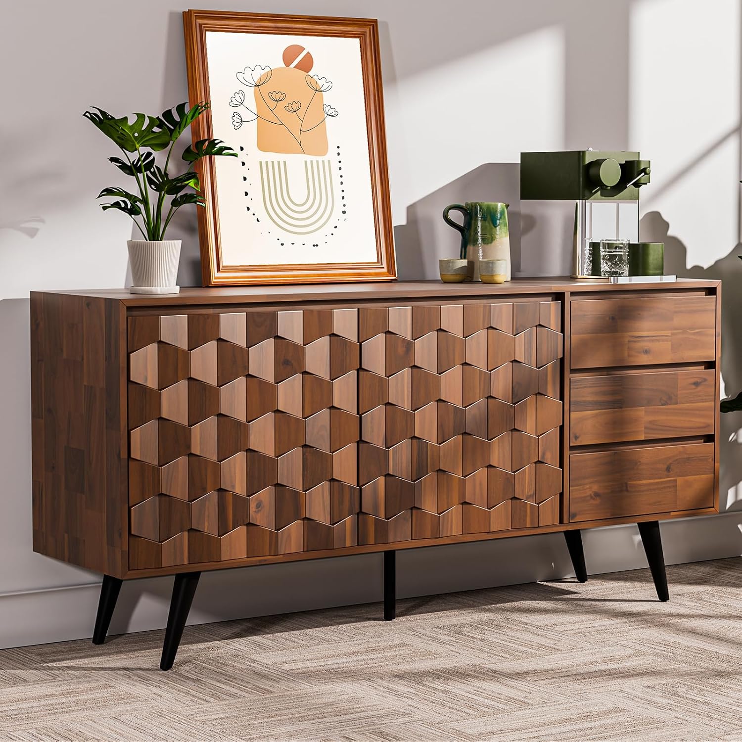 Georgina Mid‑Century Solid Wood Sideboard