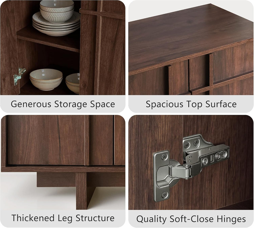 63 Inch Walnut Sideboard Buffet Cabinet