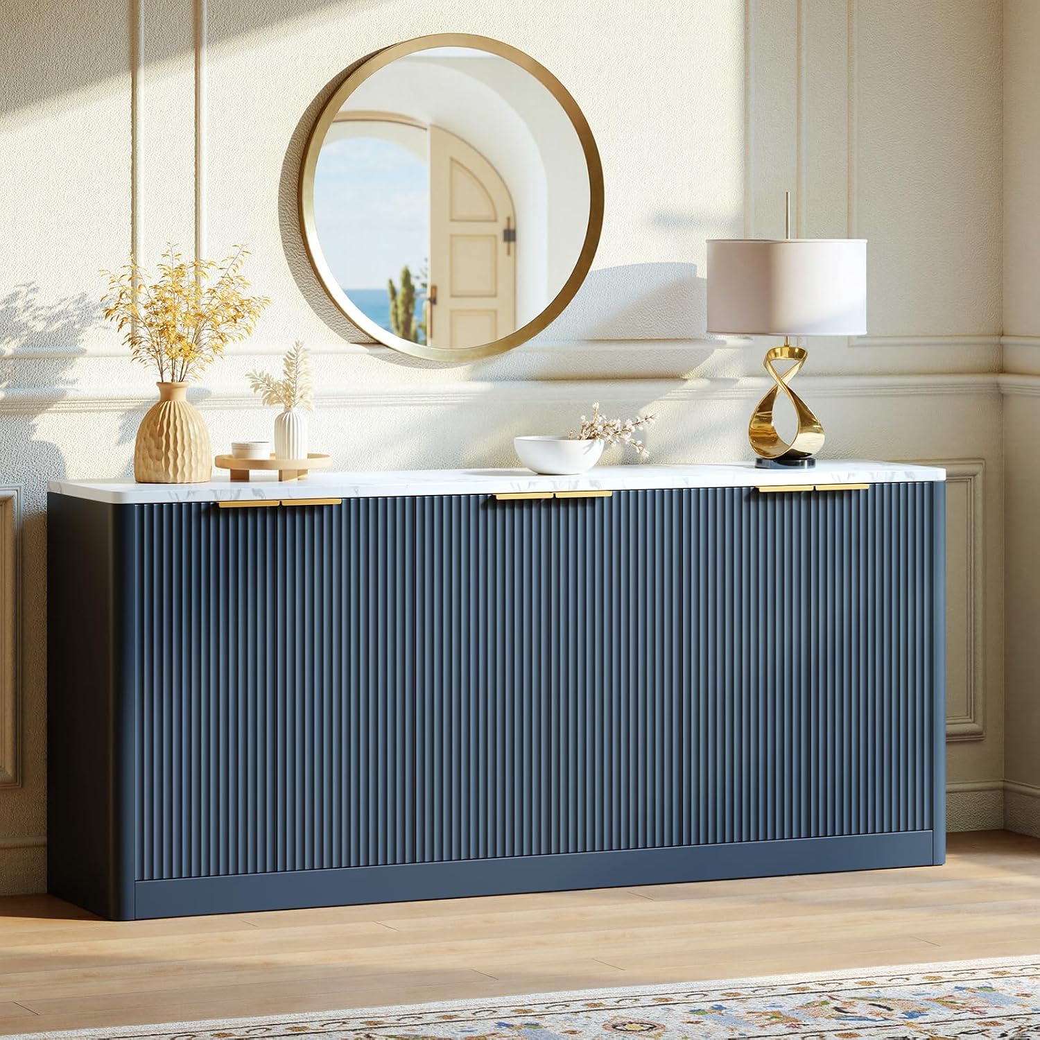 Fluted Blue Buffet Cabinet
