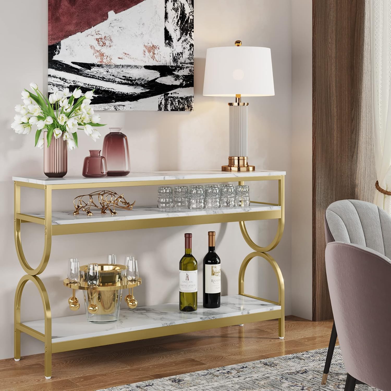 White‑Gold 3‑Tier Console Table