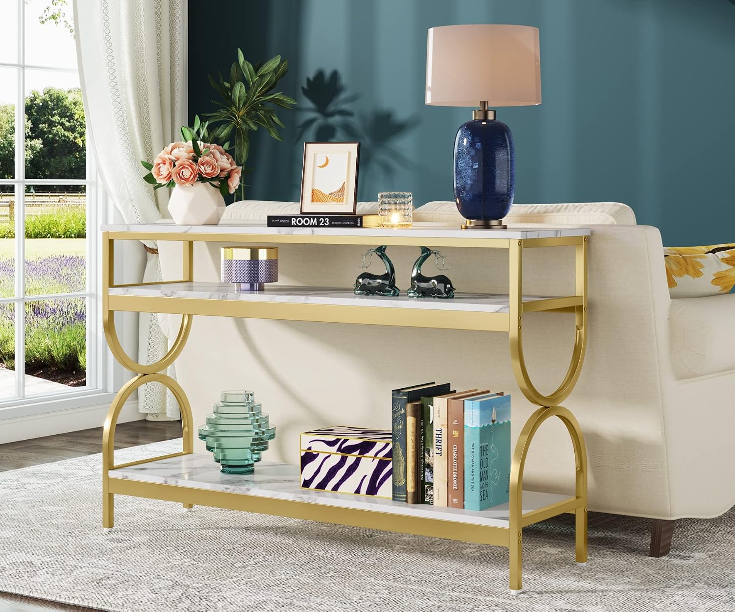 White‑Gold 3‑Tier Console Table