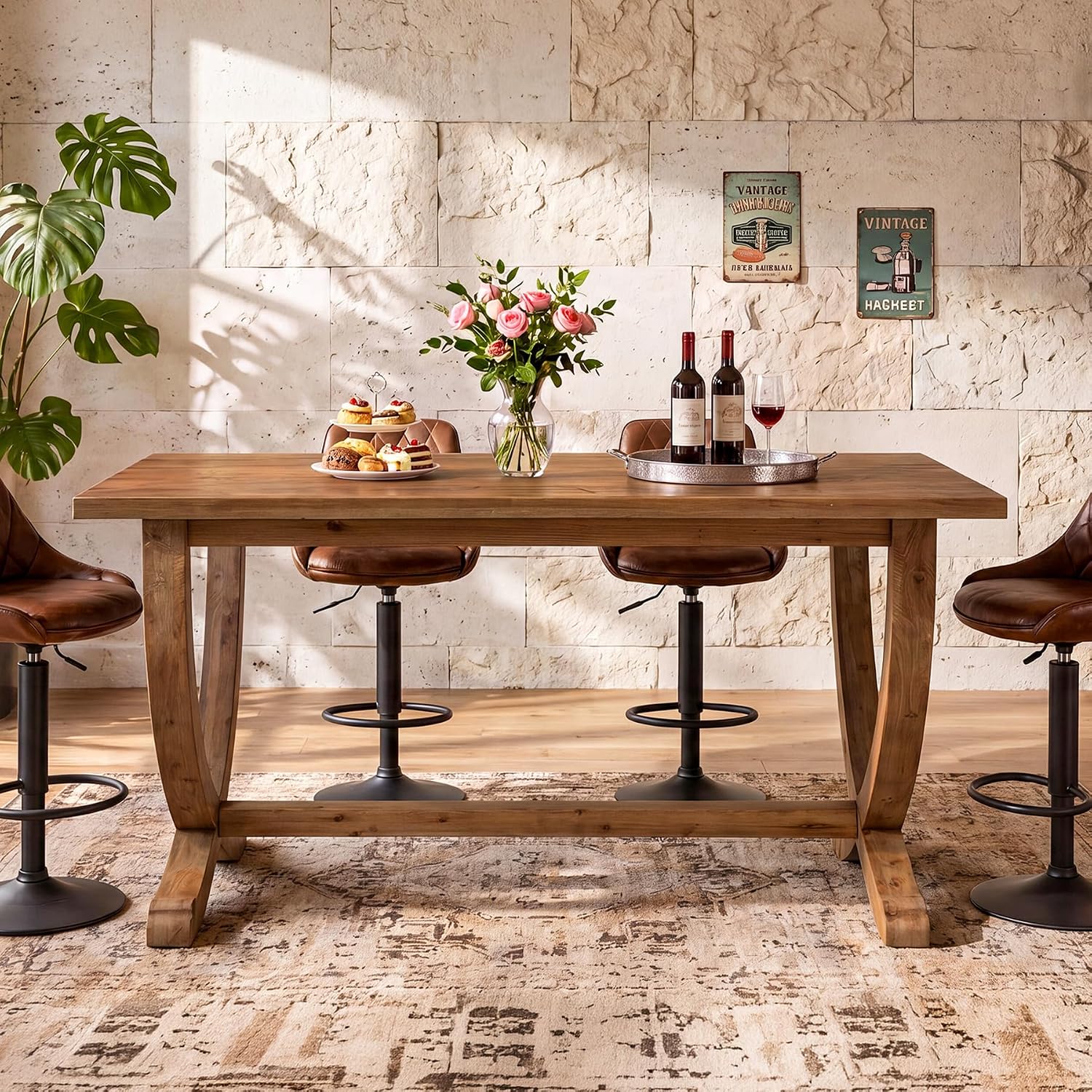 59 Inch Solid Wood Counter Height Table
