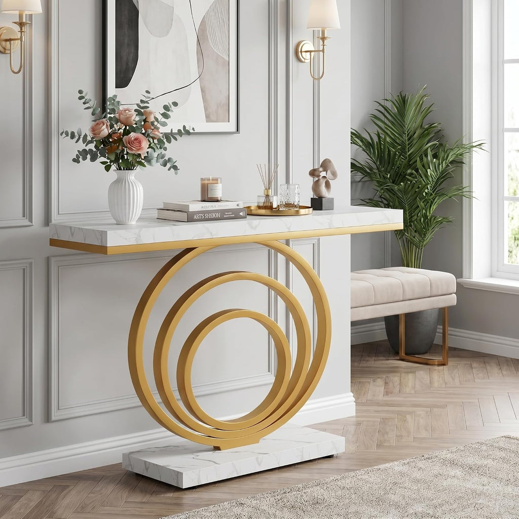 Gold Faux Marble Console Table