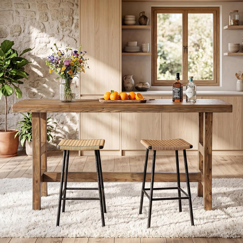 63 Inch Farmhouse Solid Wood Bar Table