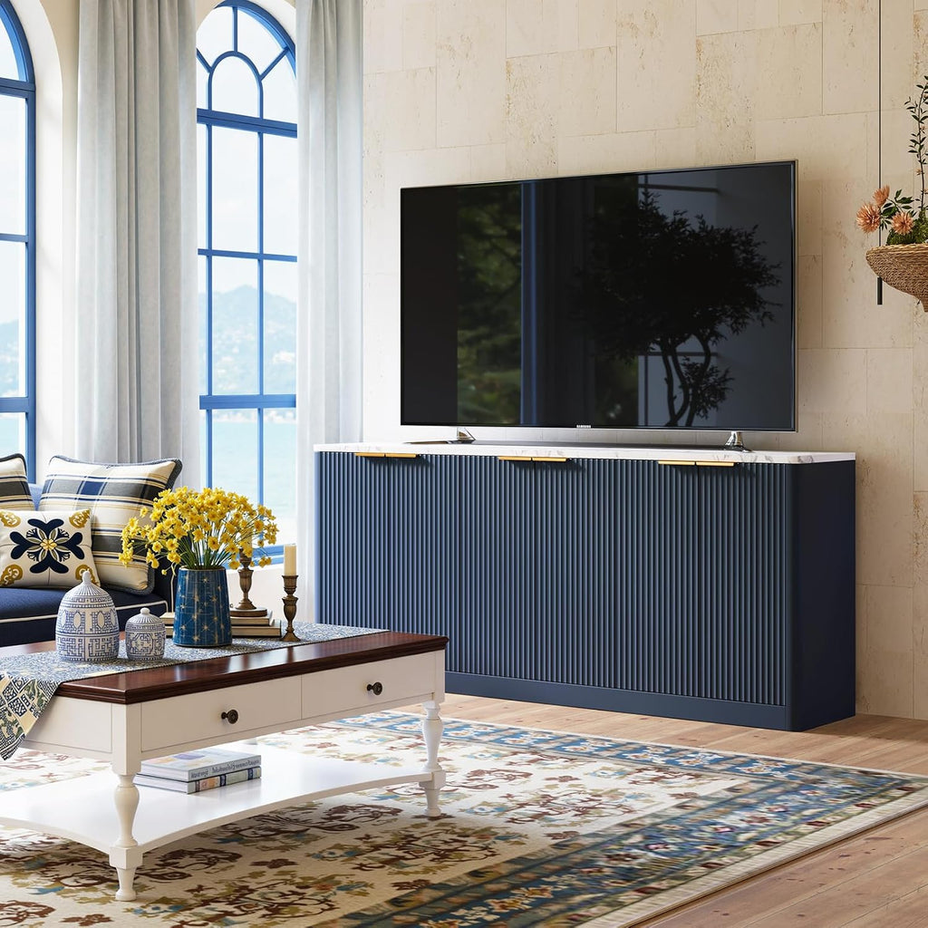 Fluted Blue Buffet Cabinet