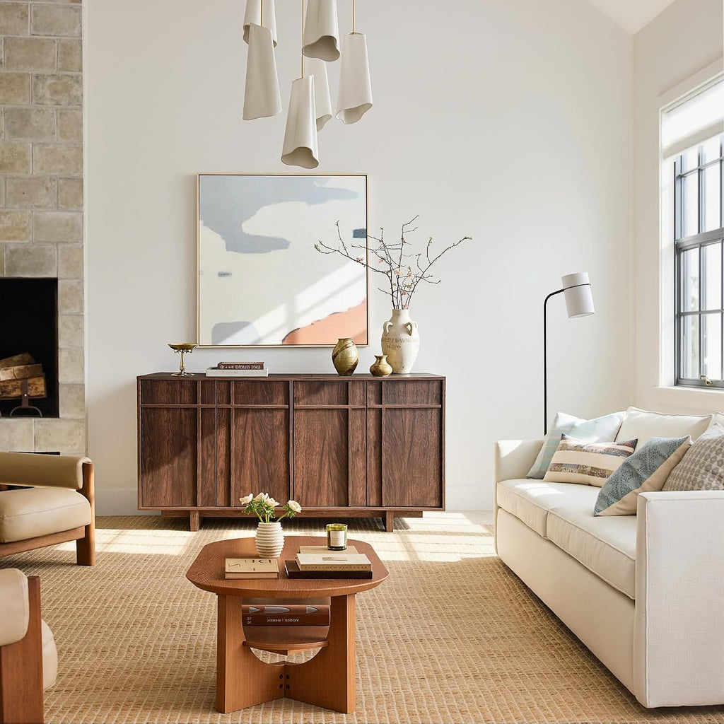 63 Inch Walnut Sideboard Buffet Cabinet