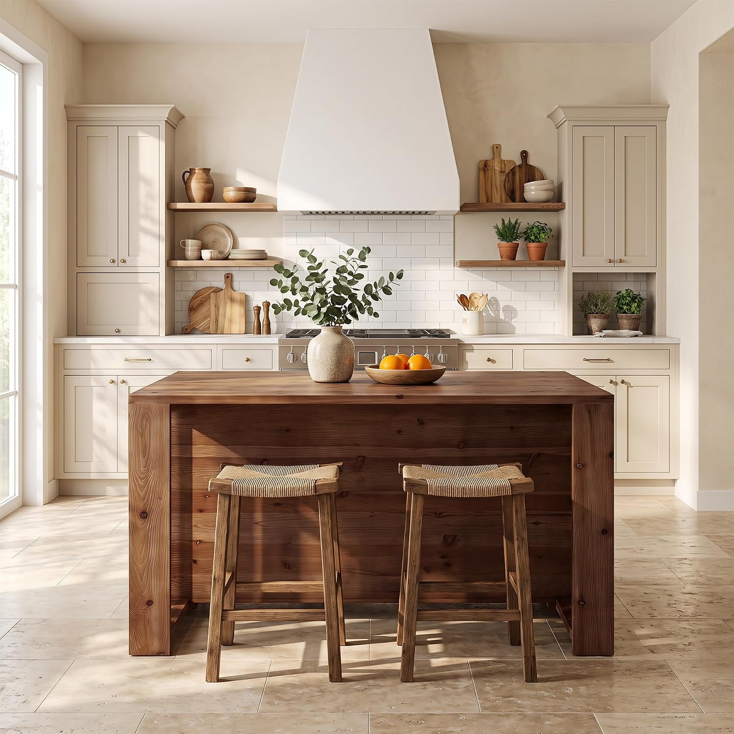 55 Inch 3‑Tier Solid Wood Kitchen Island