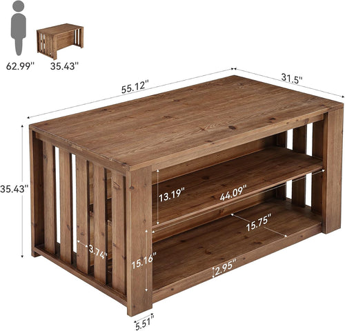 55 Inch 3‑Tier Solid Wood Kitchen Island