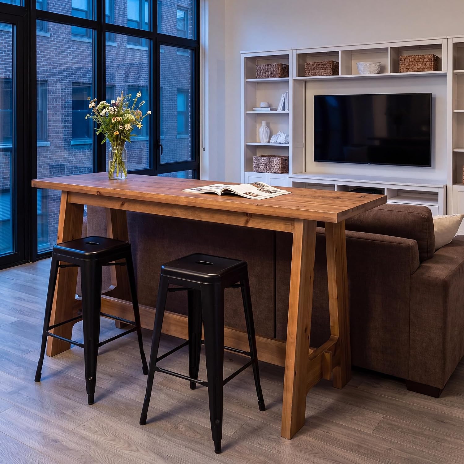 63 Inch Farmhouse Solid Wood Bar Table