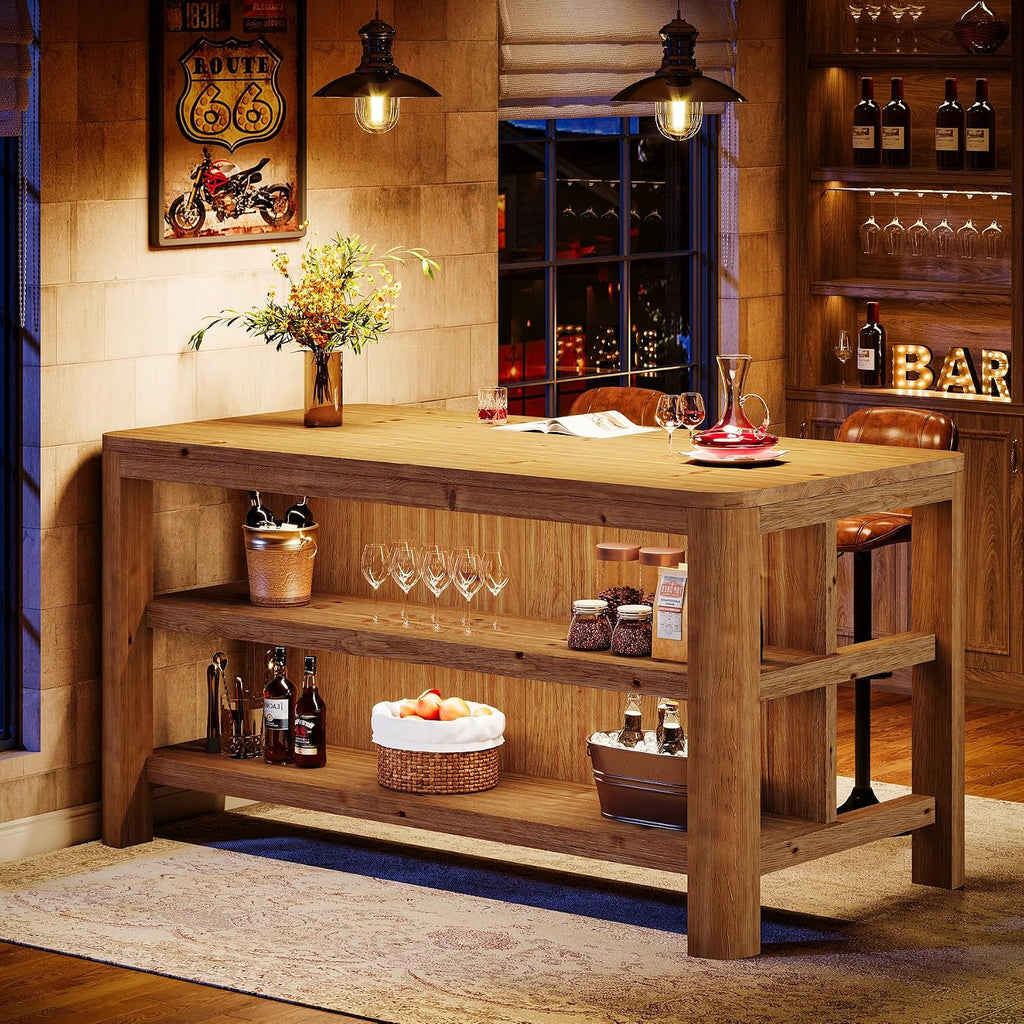 63 Inch Farmhouse Solid Wood Kitchen Island