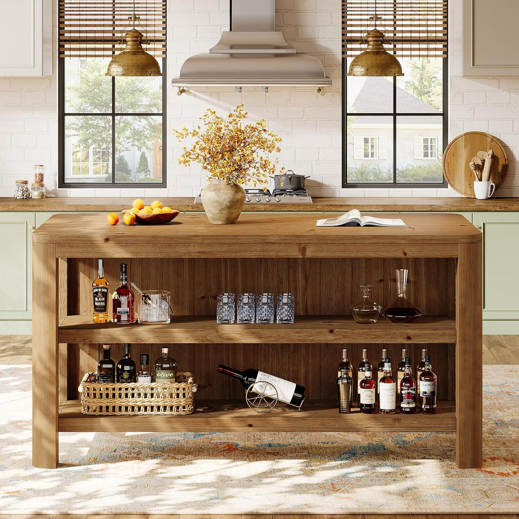 63 Inch Farmhouse Solid Wood Kitchen Island